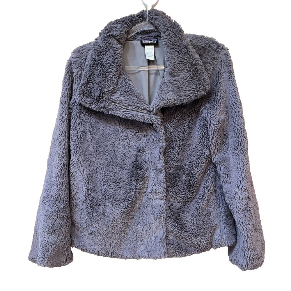 Patagonia Womens Pelage Winter Gray Fuzzy Furry Jacket Coat Zip Size Small